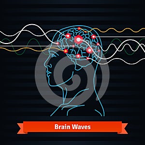 Brain waves. Electrodes connected to a man head