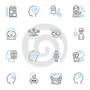 Brain Wellness linear icons set. Neuron, Cognition, Memory, Meditation, Focus, Sleep, Nutrition line vector and concept