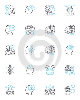 Brain Wellness linear icons set. Neuron, Cognition, Memory, Meditation, Focus, Sleep, Nutrition line vector and concept