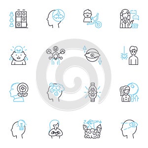Brain Wellness linear icons set. Neuron, Cognition, Memory, Meditation, Focus, Sleep, Nutrition line vector and concept photo
