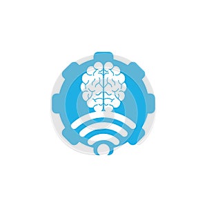Brain and wifi gear shape concept logo design.