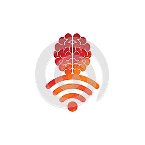 Brain and wifi logo design sign.