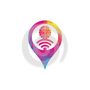 Brain and wifi map pin shape concept logo design.