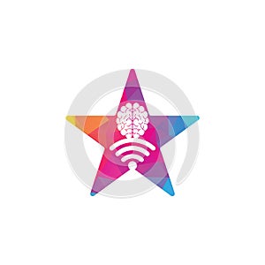 Brain and wifi star shape concept logo design.