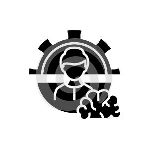 Brain work black icon, concept illustration, vector flat symbol, glyph sign.