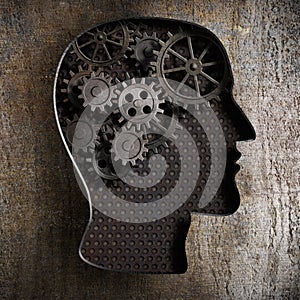 Brain work concept: gears and cogs from old metal