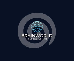 Brain World Logo Template. Circuits Vector Design