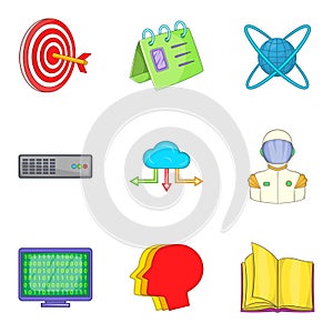 Brainpower icons set, cartoon style