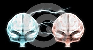 Brains connected by lightning bolts