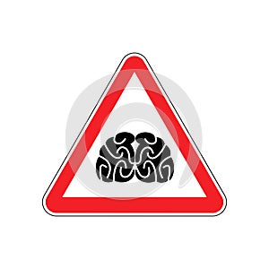 Brains Warning sign red. Think Hazard attention symbol. Danger r