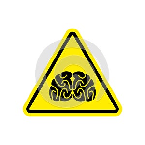 Brains Warning sign yellow. Think Hazard attention symbol. Danger road sign triangle Brain