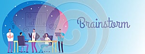 Brainstorm, business team work vector banner template