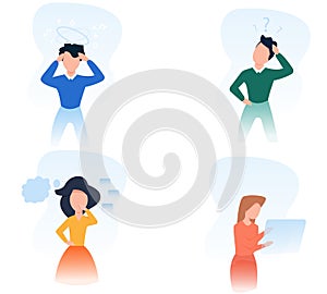 Brainstorm concept. Collection of vector illustration of people thinking. Modern business idea.