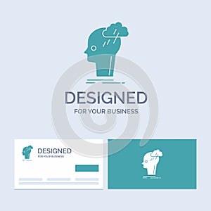 Brainstorm, creative, head, idea, thinking Business Logo Glyph Icon Symbol for your business. Turquoise Business Cards with Brand