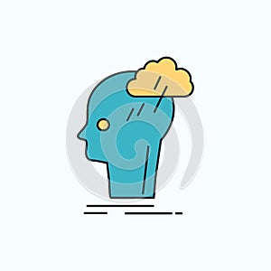 Brainstorm, creative, head, idea, thinking Flat Icon. green and Yellow sign and symbols for website and Mobile appliation. vector