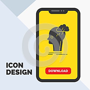 Brainstorm, creative, head, idea, thinking Glyph Icon in Mobile for Download Page. Yellow Background