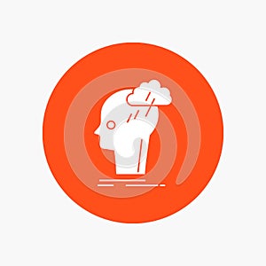 Brainstorm, creative, head, idea, thinking White Glyph Icon in Circle. Vector Button illustration