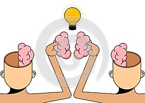 Brainstorm and creative thinking idea concept flat design style decorative with human head and light bulb
