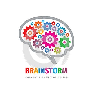 Brainstorm gears logo template design. Human brain concept sign. Creative idea icon. Inspiration innovation symbol. Education