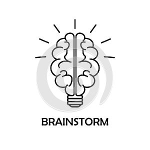 Brainstorm line icon on isolated background. Creativity and thinking concept. Brain light - best idea and genious solution. Logo