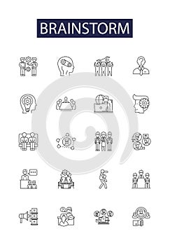 Brainstorm line vector icons and signs. Brainwave, Create, Imagine, Analyze, Ideate, Innovate, Design, Plan outline