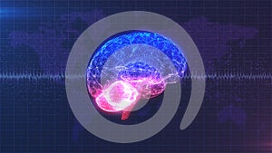 Brainstorm - pink, purple and blue brain with brainwave animation