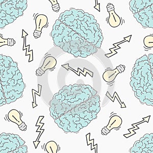 Brainstorm. Seamless pattern with the human brain