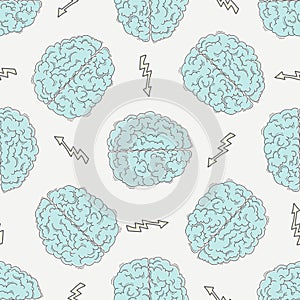 Brainstorm. Seamless pattern with the human brain
