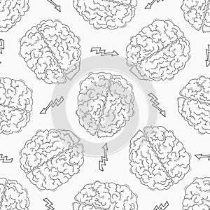 Brainstorm. Seamless pattern with the human brain
