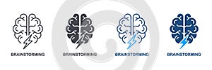 Brainstorm Silhouette and Line Icon Set. Intellectual Process Brainstorming Concept Pictogram. Think about Creative Idea