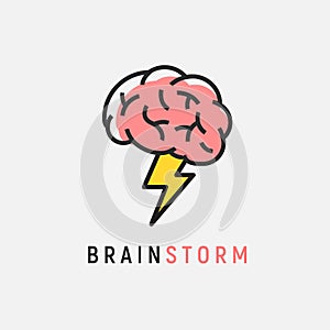 Brainstorm vector icon idea. Brain storm lighting power creative concept, mind illustration