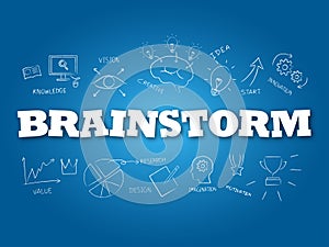 Brainstorm white word on light blue background. Vector illustration