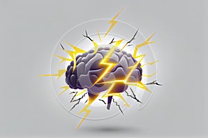 Brainstorming banner. The brain strains, lightning and rays. Finding a creative idea, solving a problem