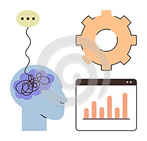 Brainstorming Concept with Gear, Graph, and Communication Bubble for Problem-Solving and Creativity