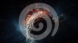 Brainstorming concept, Generative AI illustration of human brain in space