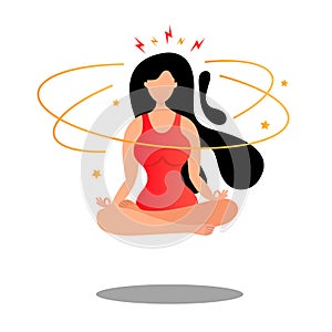 Brainstorming concept with woman in lotus levitates in the air. Stressful situation. Stressful situation