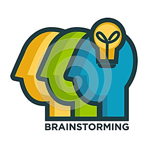 Brainstorming creative icon of head and idea lamp light
