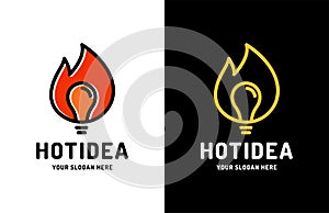 Brainstorming fire creative idea vector logo design. flame illustration with negative space light bulb icon symbol