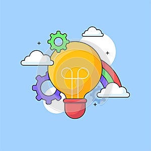 Brainstorming idea visual concept design with light bulb rainbow inspiration vector illustration