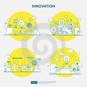 brainstorming innovation idea process and creative thinking concept with light bulb lamp for start up business project.