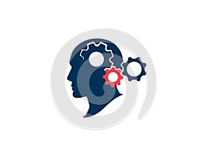 Brainstorming process concept. Thinking process and brain activity. Silhouette human head with gears. Strategic thinking and