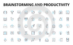 Brainstorming and productivity linear icons set. Innovation, Creativity, Collaboration, Ideas, Efficiency, Focus