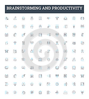 Brainstorming and productivity vector line icons set. Brainstorming, Productivity, Planning, Creativity, Ideas, Thinking