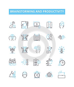 Brainstorming and productivity vector line icons set. Brainstorming, Productivity, Planning, Creativity, Ideas, Thinking