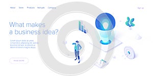 Brainstorming session concept in isometric vector illustration. Brain storm or strategic thinking as business research. Web banner