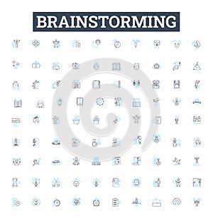 Brainstorming vector line icons set. Ideating, Brainstorming, Contemplating, Thinking, Ponder, Planning, Analyzing