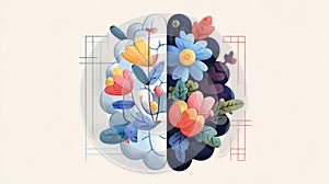 Brainthemed educational flat illustration showcasing simplicity and complexity