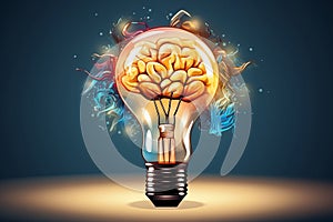 Brainwave Creative Idea with Light Bulb. Generative AI