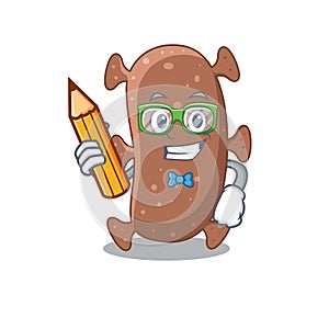 A brainy student actinomyces israelii cartoon character with pencil and glasses