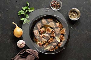 Braised beef in cast iron skillet